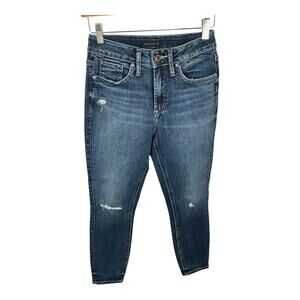 Silver Jeans Co Avery Skinny Crop Jeans Womens W26 Distressed Stretch Denim